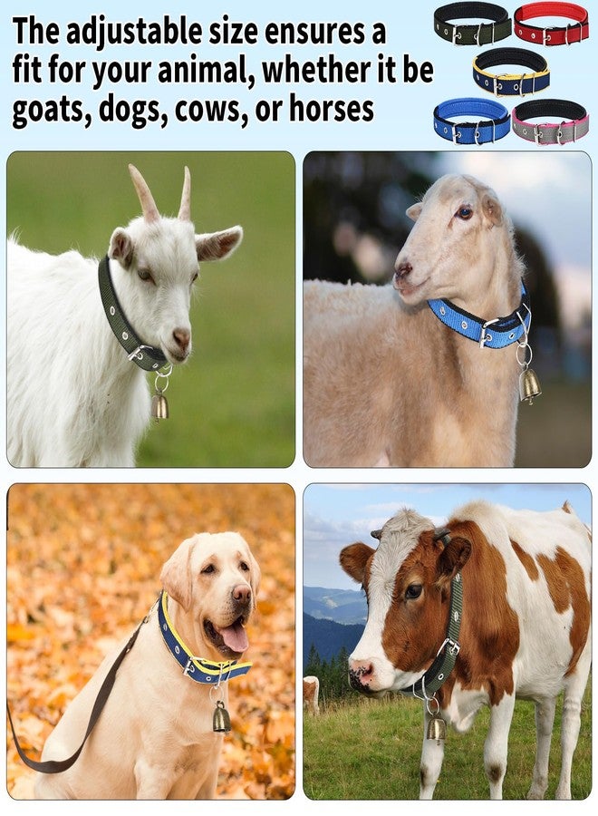 Clysee 5 Sets Adjustable Small Goat Collars with Bells Cow Horse Sheep Copper Bronze Bells Pet Collar Goat Supplies for Farm Animal Accessories - Image 3